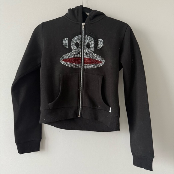 Paul Frank Black Daisy Street zip-up hoodie with silver monkey design #kidcore - Picture 1 of 3